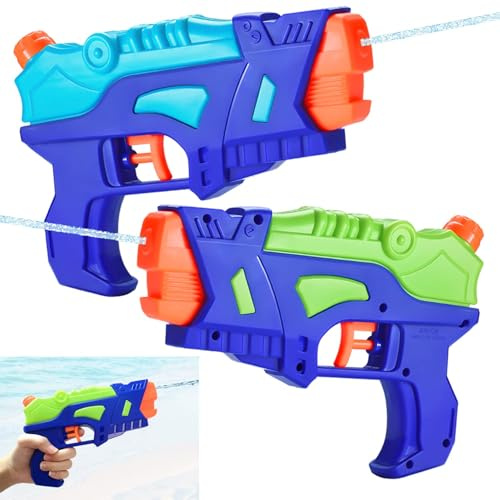 Set di 2 Pistola ad acqua con grilletto per Esterno, Estate, Piscina, Giardino, Spiaggia, Migliori Giochi d'Acqua per Lotta Estiva Regali per Ragazzi Ragazze, Giocattoli per Addestramento Cani Gatti