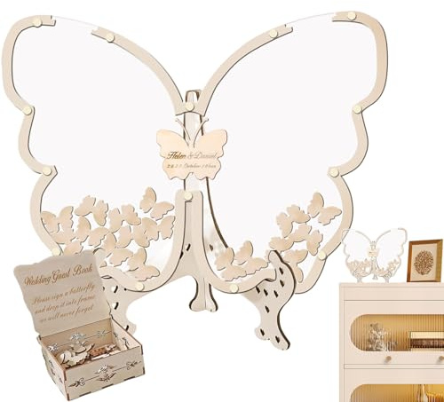 Libro de invitados de mariposa, libro de invitados de madera para boda, recuerdos de recuerdos, libro de visitas de firma para graduación y cumpleaños