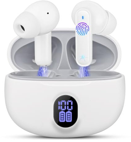 LWMTT Auriculares inalámbricos Bluetooth, auriculares in-ear Bluetooth 5.3, auriculares inalámbricos con pantalla LED, IPX7, resistentes al agua, auriculares inalámbricos, 30 H de tiempo de