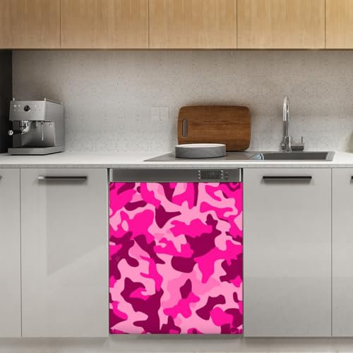 Mexpekil Copertura magnetica per lavastoviglie, motivo mimetico rosa e rosso, 53 x 66 cm, adesivo decorativo per lavastoviglie per porta d'ingresso, impermeabile, per pannello elettrodomestico da