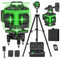 Laser Level Self Leveling 4 x 360°, 4D 16 Lines Green Laser Level with 2 x 2400mAh Batteries, Adjustable Tripod, Swivel Base, Remote Control and Wall Bracket, IP54 Waterproof and Dustproof (Green)