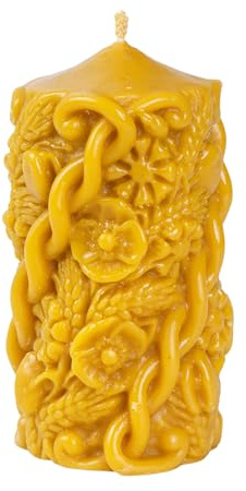 BeesWax World Bougies en cire d'abeille - Piliers décoratifs faits à la main en 6 designs - 100% cire d'abeille pure - Sans fumée et durable (Plantes : hauteur 15 cm, Ø 8,5 cm)