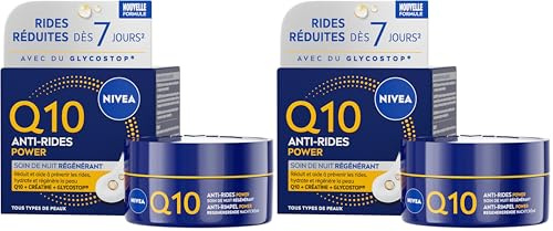 NIVEA Q10 Power Soin de Nuit Raffermissant (1x50 ml), crème anti rides avec Q10 Pur & Acide Hyaluronique, soin anti-âge booster de collagène, crème hydratante visage tous types de peaux (Lot de 2)