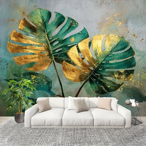 Générique Art Papier Peint Intissé 400x280 cm Plantes Vertes Artistiques Lmperméable Antifouling papier peint Photo Décoration Vert Murale 3D HD Salon Chambre mur de fond du Canapé
