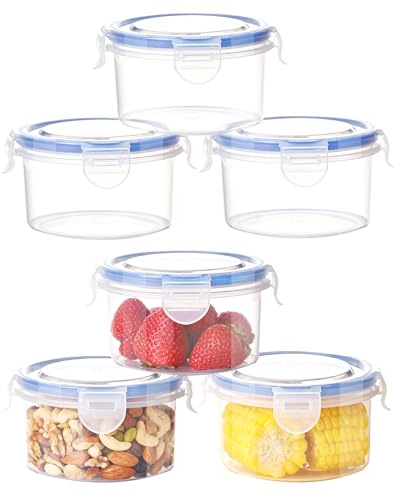 6 Pezzi 300ml Contenitori Ermetici per Alimenti, Barattolini Plastica Piccoli con Tappo, Impilabile, Rotondo Meal Prep Contenitori, Contenitore per Pranzo, Yogurt, Frutta