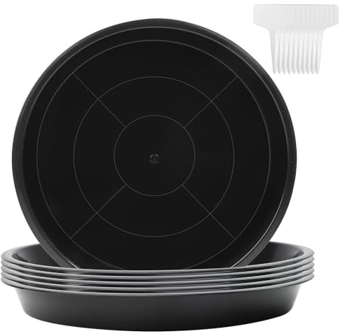 Molirex 6 Piezas Platillos para Plantas Redondo Platos para Macetas Plastico con 10 Etiquetas para Plantas de Interior Exterior, Jardines, Balcones - Ø 34cm