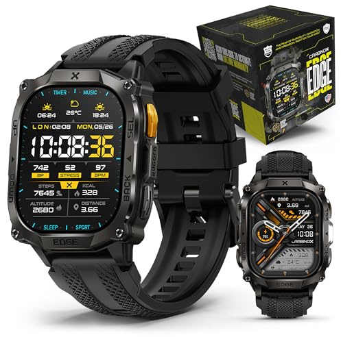 CARBINOX Edge Smart Watch Rugged, 1.96″ AMOLED, Stainless Steel, IP69K/5ATM Fitness trackers, Dual-Band GNSS, 500mAh, Bluetooth Calls, Smart Watch for Android Phones iOS (Black)