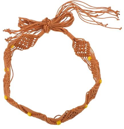 Ciieeo Cintura Bohémien da Donna in Corda Lavorata a Maglia Perline di Legno Cintura Intrecciata Larga per Abiti e Jeans Accessorio Moda Boho per Vita Morbida e Stile Vintage
