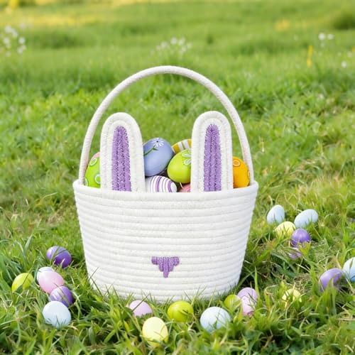 SilverChry Cestino Pasqua con Orecchie da Coniglietto, Perfetto per la Caccia alle Uova di Pasqua,Cestini Pasquali, Easter Egg Basket,Regalo per la Decorazione Pasquale (Viola B)