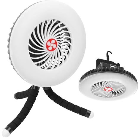 PORFOYO Lampada da campeggio a LED con ventilatore USB ricaricabile, ventilatore da campeggio con luce a LED, 1200 mAh, ventilatore da campeggio, ventilatore USB con luce per esterni, pesca