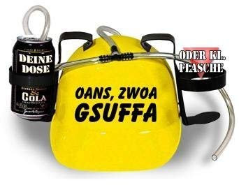 Trinkhelm Spaßhelm mit Printmotiv - OANS ZWOA GSUFFA - 51609 - versch. Farben zur Wahl Farbe gelb