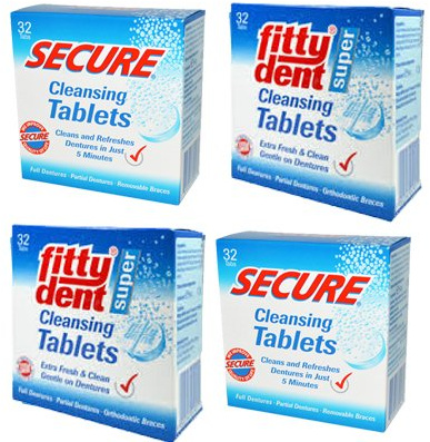 Fitty Dent Secure - Compresse detergenti per protesi dentarie, 32 compresse – Confezione da 4