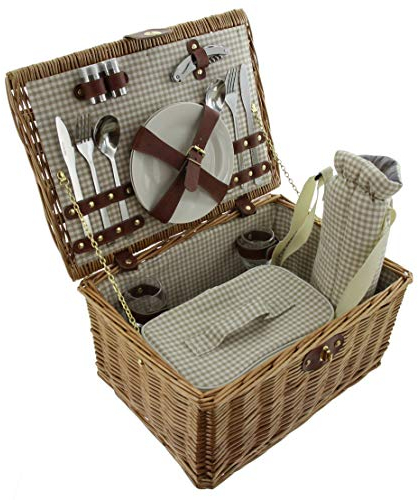 FRANK FLECHTWAREN Picknickkorb Duo, 16-teilig, Hochzeitsgeschenk, Zeit zu Zwei, Freizeit, Umfangreich bestückt