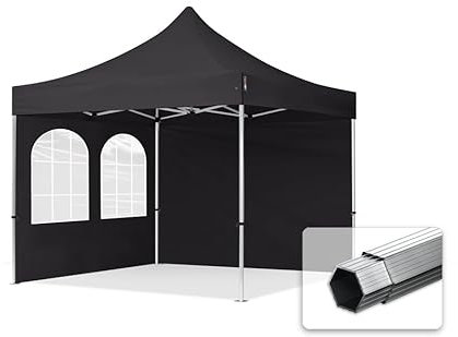TOOLPORT Faltzelt Faltpavillon Professional 3x3 m mit 2 Seitenteilen - ALU Pavillon Partyzelt in schwarz