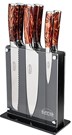 Rockingham Forge Sunrise Collection 7-Piece Kitchen Set - Premium Stainless Steel With Resin Handles - Chef's, Carving, Bread, Boning, Utility, and Paring Knives