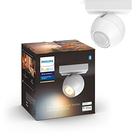Philips Hue White Ambiance 1er Spotleuchte Buckram Erweiterungsleuchte weiß 250lm, dimmbar, alle Weißschattierungen, steuerbar via App, kompatibel mit Amazon Alexa (Echo, Echo Dot)