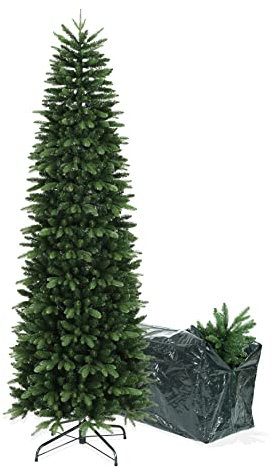 BOP Albero Di Natale Slim Enea 240 Cm, In PVC e PE Real Touch, Con Custodia Omaggio, Apertura a Ombrello, Fogliame Folto e Realistico in PVC e Polietilene, Design Snello e Slanciato, Alto e Stretto