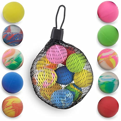 ANTEVIA - Lot de 10 balles rebondissantes Enfant Multicouleurs dans Son Filet de Transport | Enfants Jeux Anniversaire|couleurs et motifs aléatoires (Bouncing)