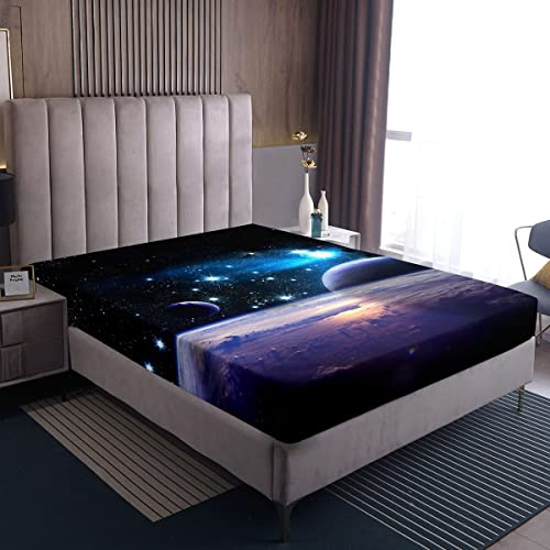 Kinder Galaxis Sterne Spannbetttuch 140x200cm 3D Drucken Galaxis Bettlaken Weltraum Motiv Spannbettlaken Mikrofaser Spannbettlaken