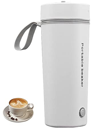 Bollitore elettrico da viaggio, 450 ml, mini tazza riscaldante 304, in acciaio inox, portatile, spegnimento automatico, adatto per latte, caffè e acqua e preparazione del tè (bianco)