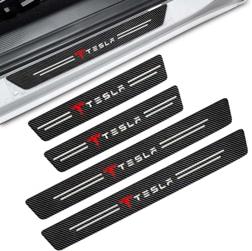 ARZARF 4 Piezas Molduras de Umbral de Puerta Coche,para Tesla Model 3 2017-2023 Protector Tira Umbral Coche Pegatinas de Protector Decoración Estribos