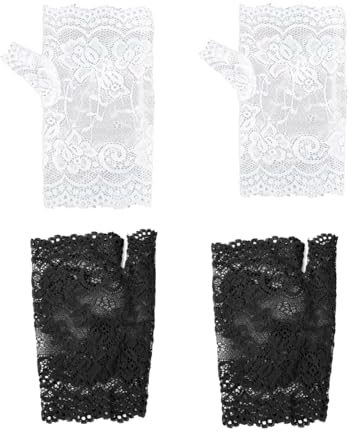 LiJuanWang Fingerlose Handschuhe,2 Paar Damen Fingerlose Spitzen Handschuhe,Braut Spitzen Handschuhe,kurze fingerlose Spitzenhandschuhe für Hochzeitsfeier Halloween Oper Dinner Tea Party Beerdigung