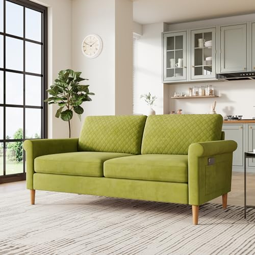 Vesgantti Sofa 2 Sitzer, 164cm Modernes 2er Sofa mit beidseitigen Taschen, Stoff couch mit 2 Kissen und Sitzkissen, Doppelsofa für Wohnzimmer, Schlafzimmer, Büro, Montage ohne Werkzeug 164L*76D*85H cm