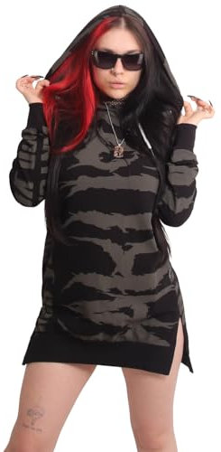 Yakuza Dam Afraid Allover Long Tail Lite Hoodie klänning, svart, S