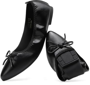 DREAM PAIRS Zapatos planos plegables para mujer, con puntera puntiaguda, con lazo, cómodos, sin cordones, zapatos de vestir, Negro -, 37 EU