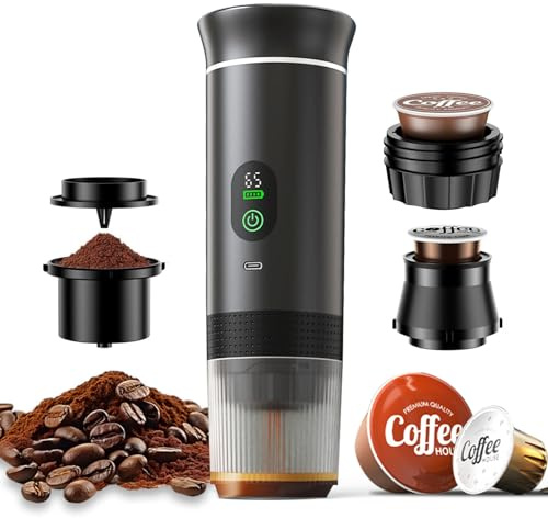 C70A Akku Kaffeemaschine 12V Espressomaschine Tragbare Kaffee Maker für Auto, Camping, Reise mit Digitalanzeige, 2s Extraktion, 5 Tassen Espresso für Eine Ladung, für Kaffeepulver und Kapseln