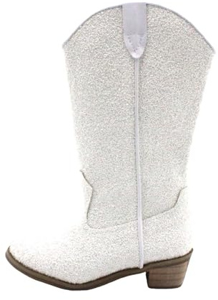 Childrens Leather Glitter Boots Side Zip High Heel Outdoor Sequins Booties Teen Girls Elegant Cute Lightweight Non Slip Shoes Breathable Soft Casual (White, 11 Little Child)