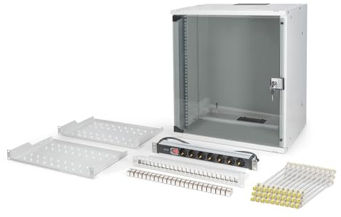 DIGITUS 19-tums nätverksset - 12U nätverksskåp SOHO Pro - 2 hyllplan 1U - 24-portars patchpanel - 24 keystone-moduler - 30 patchkablar - uttagslist - omonterad - grå