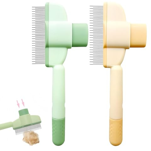 2 Pezzi Spazzola per Gatti e Cani a Pelo Lungo e Corto, Pettine autopulente in Acciaio Inox, Colori Assortiti, Ideale per la Cura di Animali Domestici