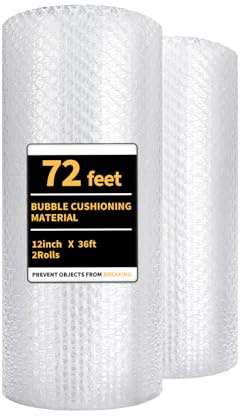 Bubble Cushioning Wrap 2 Pack 12 Inch x 72 ft Bubble Wrap for Packing，Moving Boxes and Shipping for Your Business，Perforated Every 12 in.Suitable for Filling Packaging Boxes.