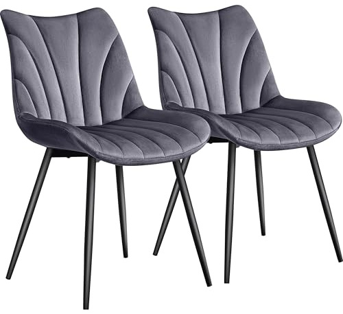 Abician Lot de 2 Chaises de Salle à Manger avec Dossier, Chaise Cuisine Rétro, Assise en Velours et Pieds en Métal, Capacité 136kg, pour Salon, Chambre, Salle à Manger, Cuisine, Gris Foncé