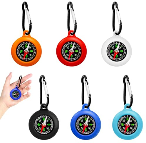 6 Pièces Boussole Enfant Porte clés, Mini Boussole Étanche avec Mousqueton pour Cadeau Anniversaire, Chasse au Trésor, Camping et Navigation en Plein Air (6 Pcs)