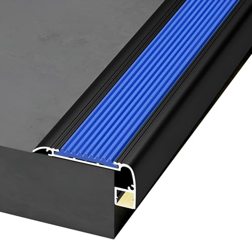 Profilo angolare per gradini a L da 100 cm con canale LED, Profilo per bordi scale in alluminio da 134 cm con striscia antiscivolo per interni ed esterni(Bleu,134cm/53 In)
