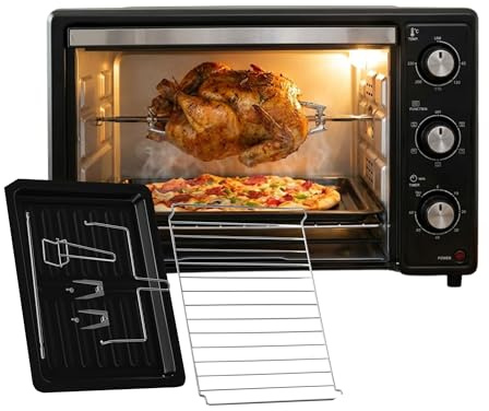Forno da tavolo, 30 litri, 1650 W, 5 funzioni diverse, 65-230°, include girarrosto, luce interna, Teglia, 4 altezze di inserimento, cottura 360° e timer 60 min