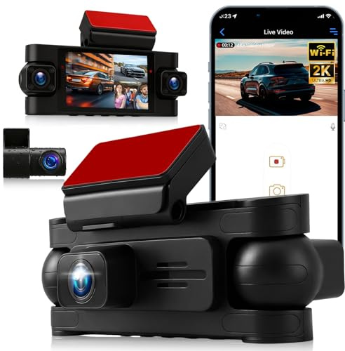 Dash Cam Auto 360 Gradi, 4 Canali Telecamera Frontale Retro e Interna con GPS e 5G WiFi, 2K+3 * 1080P, Schermo IPS da 3 Pollici, Visione Notturna, Modalità Parcheggio 24/7, G-Sensore