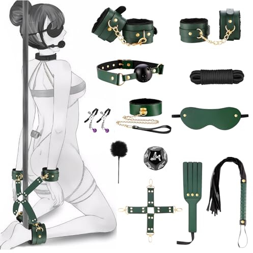 Oziral Kit de Bondage BDSM 15 Pcs SM Juguetes Sexuales para la Cama Verde