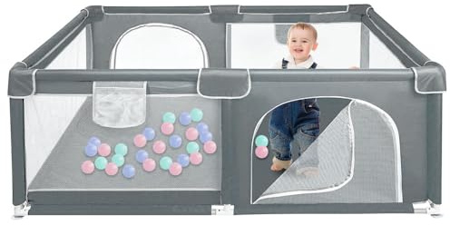 Parque infantil de tela Oxford, parque de juegos para bebés, valla de bebe, pequeño parque infantil para el apartamento con puerta con cremallera (F-gris oscuro-120 x 160 x 66 cm)