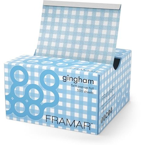 FRAMAR Blåvit rutig slingfolie för frisör – aluminiumfolie frisör, aluminiumfolie för slingor set, hårfolie, slingfolie, slingor folie, hårfärg tillbehör – 500-pack