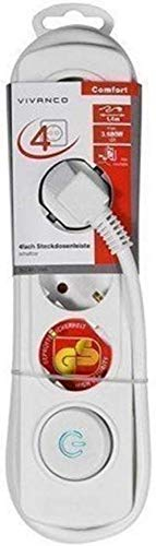 Vivanco 37643 Steckdosenleiste, Innenbereich, 1,4 m, 4 Wechselstrom-Ausgänge, Weiß – Mehrfachsteckdose (Innenbereich, 1,4 m, 4 Wechselstrom-Ausgänge, Typ C (Euro-Stecker), Typ C, Kunststoff)