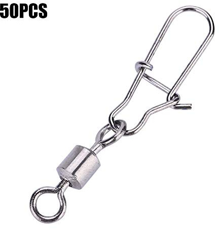 Pivot De Pêche 50 PCS 2# 4# 5# 6# 8# en Acier Inoxydable Emerillons Connecteur/Agrafes de Pêche Roulants avec Quick Lock-Ouvert pour La Pêche en Plein Air(4#)