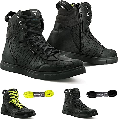 SHIMA Rebel WP, Wasserdichte Motorradschuhe Herren - Verstärkte Motorrad Sneakers mit Seitlichem Reißverschluss, Knöchelstütze, Anti Rutsch Sohle, Schaltgriff (Schwarz, 45)