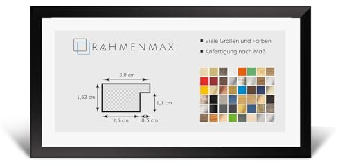 RahmenMax Cornice in MDF Morena 30 x 80 cm. Nero opaco con vetro acrilico antiriflesso da 1 mm e pannello posteriore bianco - WhiteFix. Portaposter in molti colori e dimensioni. Realizzazione su