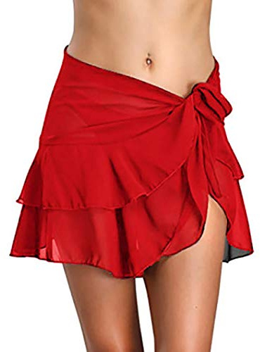Okwin Sarong Mini Pareo da Spiaggia Donna Chiffon Bikini Gonna Copricostume Sexy Tinta Unita Corto Cover Up