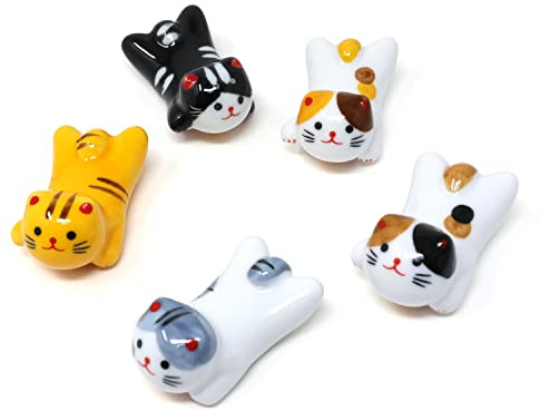 Honbay 5PCS Cute Ceramic Cat Chopsticks Rest Rack Stand Holder for Chopsticks, Forks, Spoons, Knives, Paint Brushes