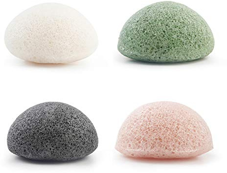 4 pezzi Konjac spugna esfoliante viso spugna con carbone di bambù attivato per pulizia profonda rotonda