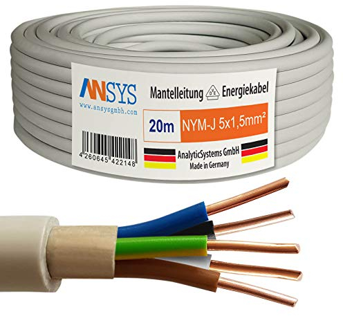 TechMech 20m NYM-J 5x1,5 mm² Mantelleitung Feuchtraumkabel Elektrokabel Kupfer Made in Germany